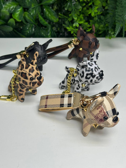 سلسلة مفاتيح أو تعليقة حقيبة على شكل كلب بولدوغ فرنسي